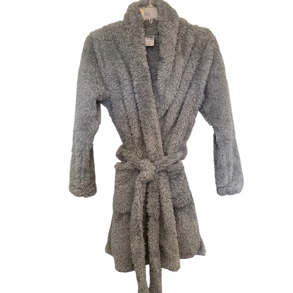 Natori Gray Plush  Cardigan Robe Size S/M